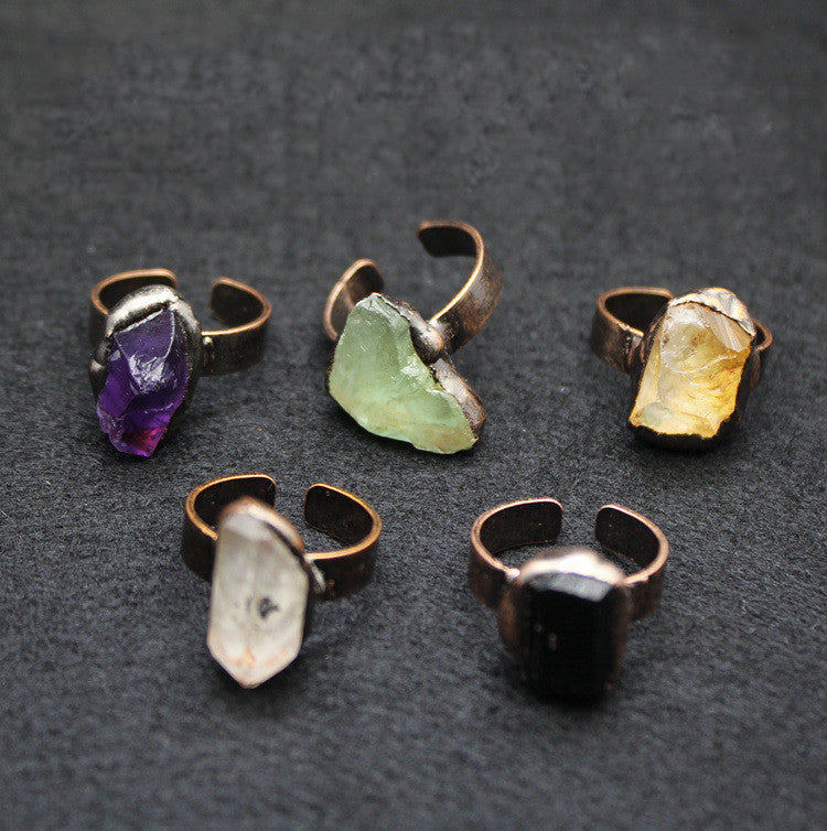 Retro Green Fluorite Rough Stone Ring