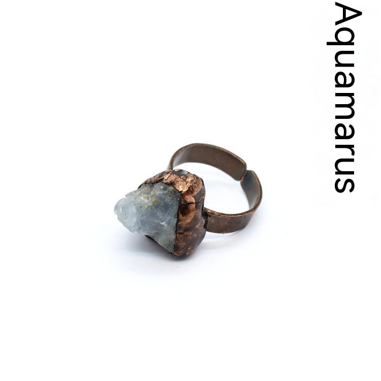 Retro Green Fluorite Rough Stone Ring