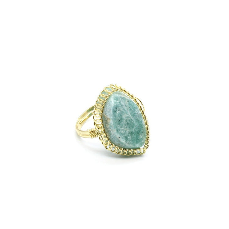 Retro Green Fluorite Rough Stone Ring