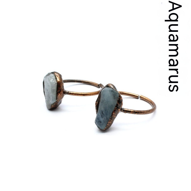 Retro Green Fluorite Rough Stone Ring
