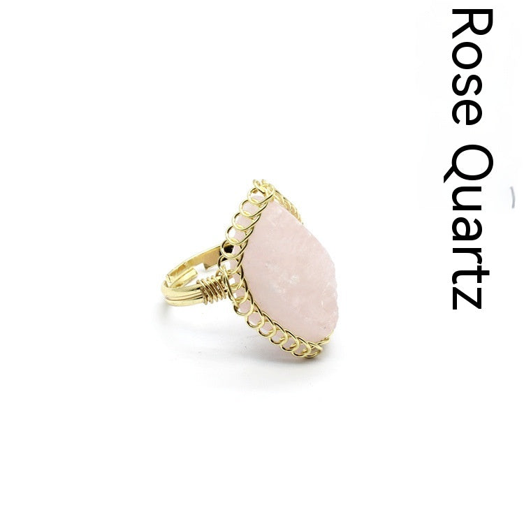 Retro Green Fluorite Rough Stone Ring