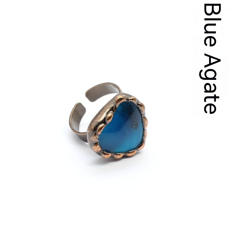 Retro Green Fluorite Rough Stone Ring