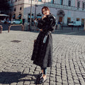 Plaid Fringed Shawl Waist Long Woolen Coat for Women