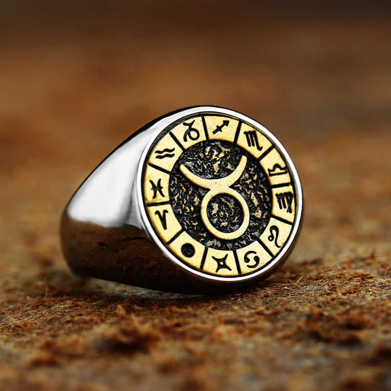 Twelve Constellation Titanium Steel Ring