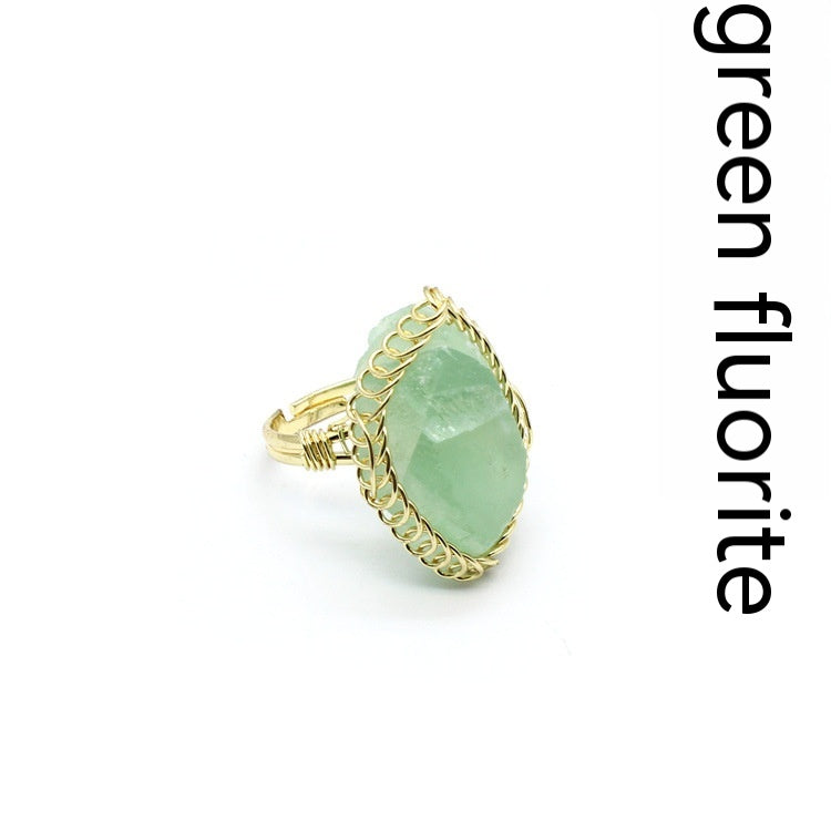 Retro Green Fluorite Rough Stone Ring