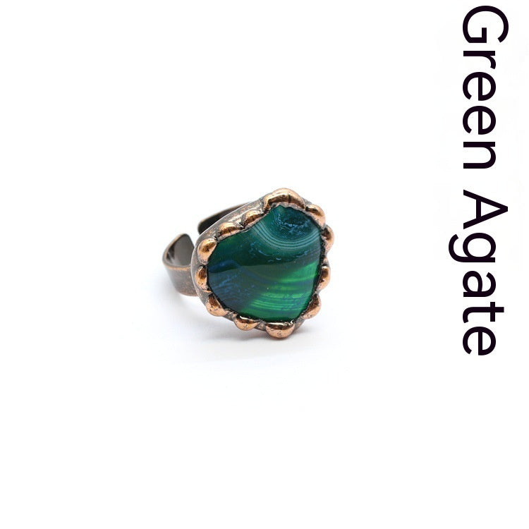 Retro Green Fluorite Rough Stone Ring
