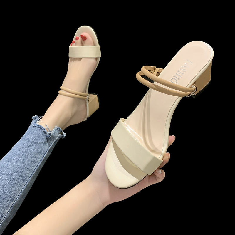 Korean Style High Heel Two-Wear Women's Slippers